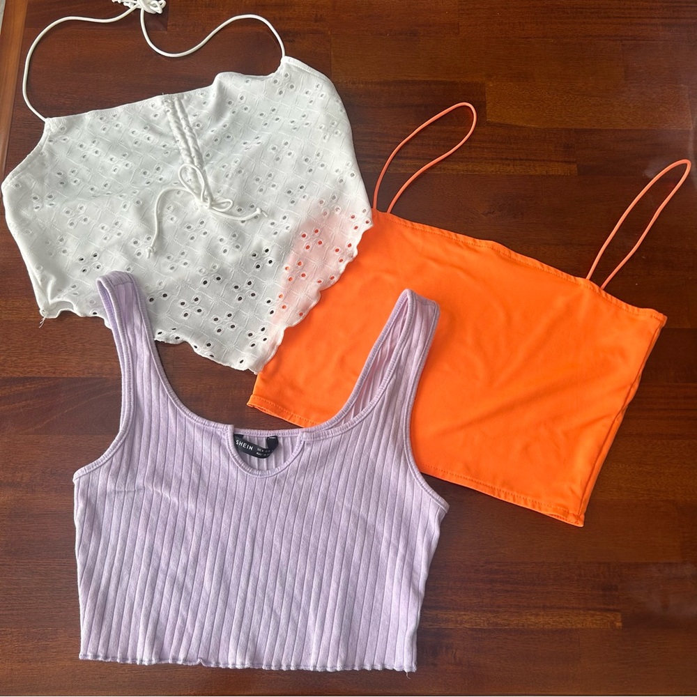 Crop tank top bundle of three - white, orange, purple